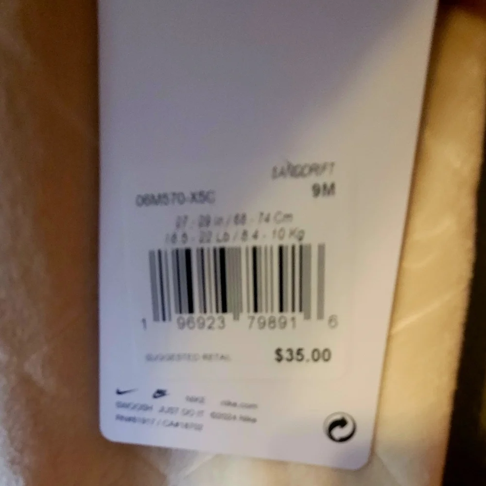 Nike Velvety Cream One Piece Infant 9M Sleeper